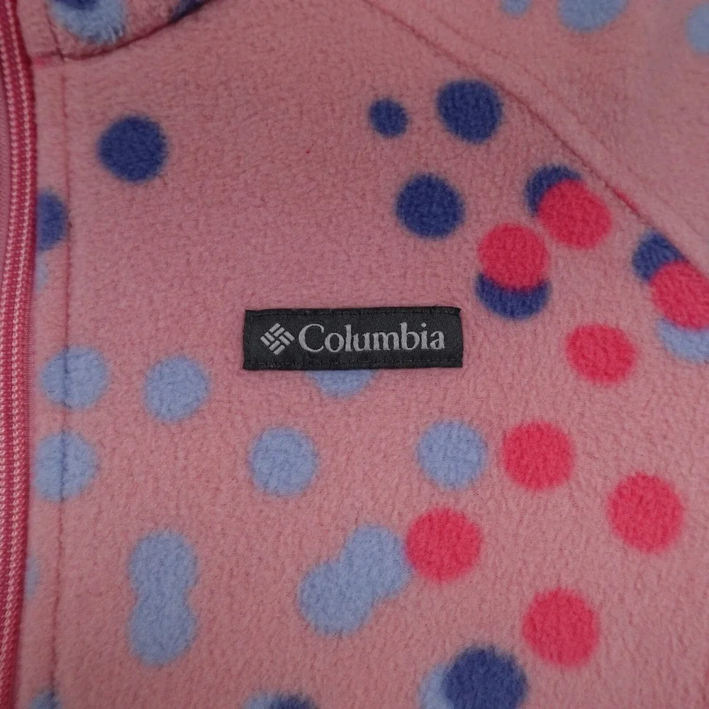 Columbia Sweater Girls XL 18/20 Pink Polka Dot Fleece Sweatshirt‎ Casual Preppy